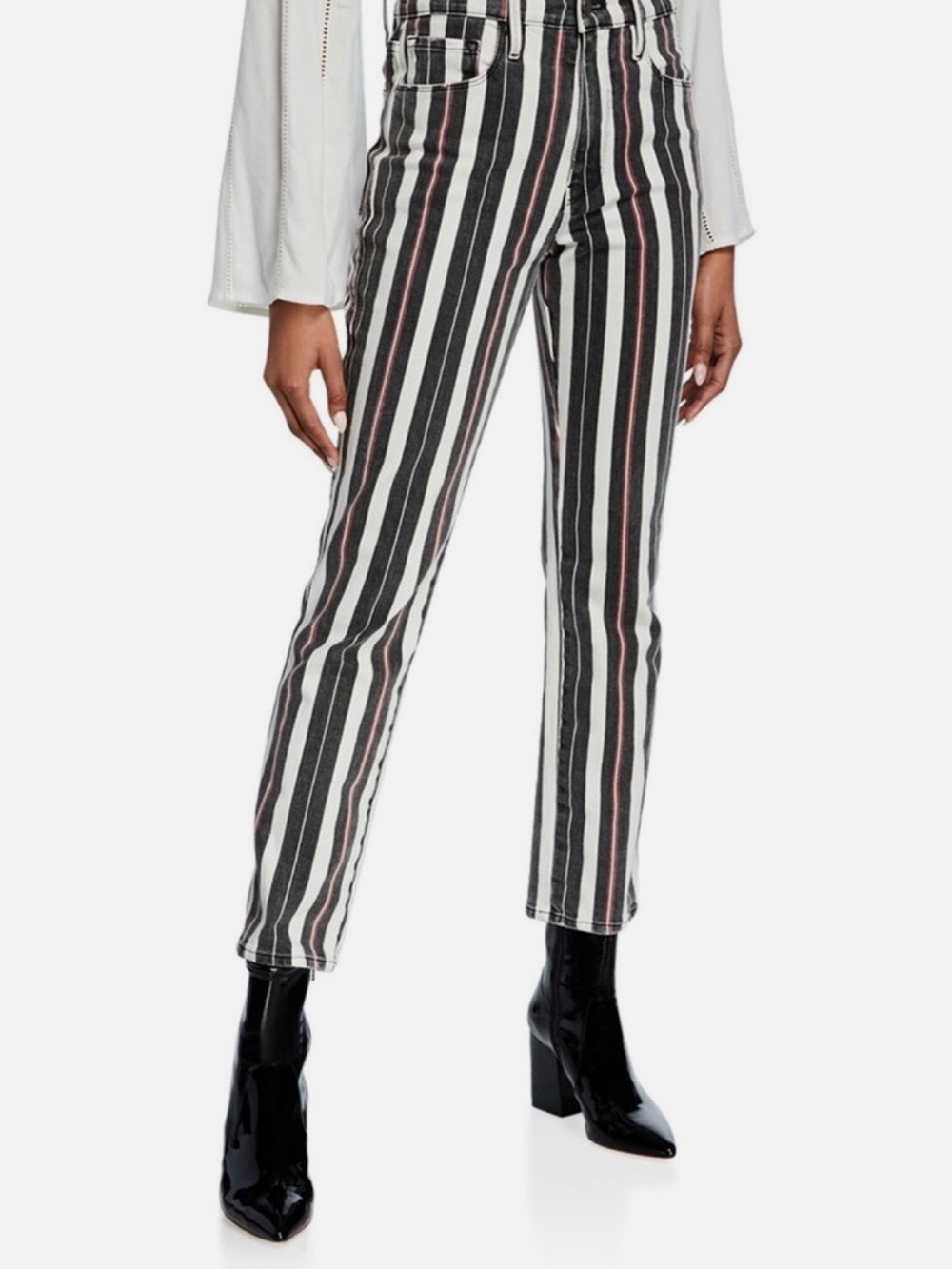 Striped Frame High-Rise Jeans